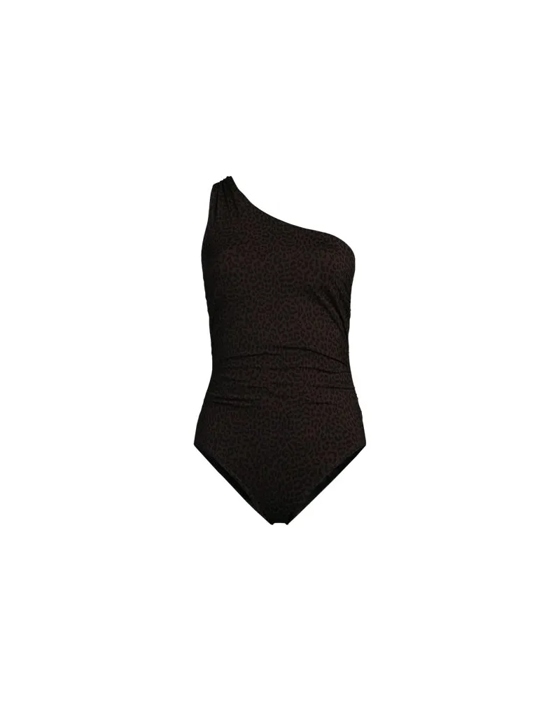Lands' End Geraffter, asymmetrischer Badeanzug, Damen, Größe plus, Braun, Nylon-Mischung, by Braun