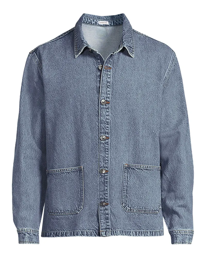 Lands' End Soft Comfort Hemdjacke im Leinenmix, Herren, Größe regular, Blau, Baumwolle/Leinen/Baumwoll-Mischung, by Blau