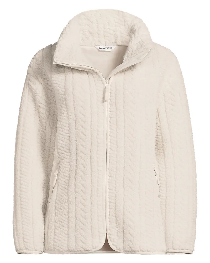 Lands' End Zopfmuster-Fleecejacke, Damen, Größe regular, Weiß, Polyester, by Weiß
