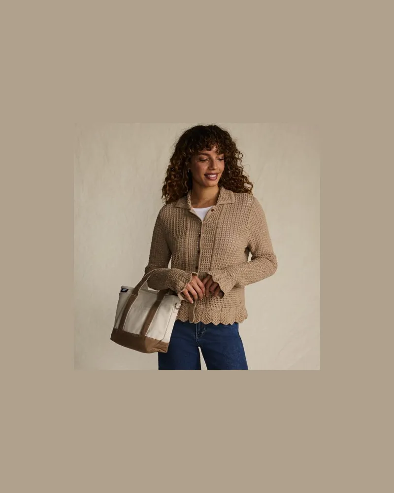 Lands' End Cardigan in Häkel-Optik, Damen, Größe:44-46 regular, Braun, by Braun
