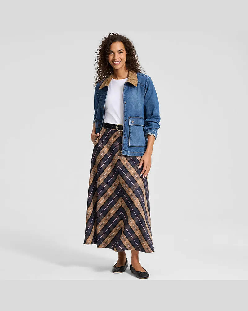 Lands' End Flanell-Midirock, Damen, Größe regular, Grau, Elasthan/Viskose/Polyester-Mischung, by Grau