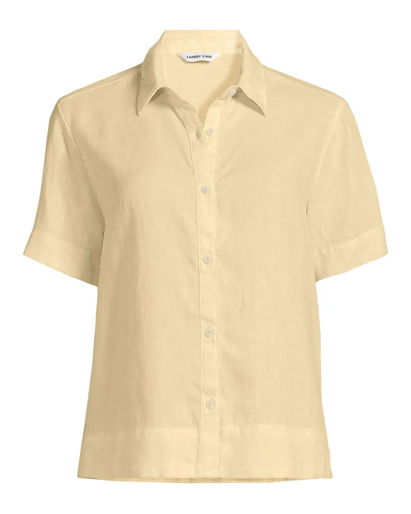 Lands' End Premium Reinleinen-Hemd mit kurzen Ärmeln, Damen, Größe plus, Gelb, Leinen, by Gelb