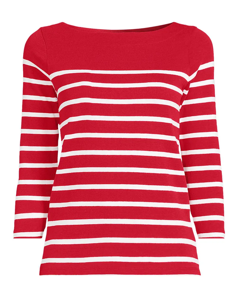 Lands' End Gestreiftes Baumwollshirt mit 3/4-Ärmeln, Damen, Größe petite, Rot, Baumwolle, by Rot
