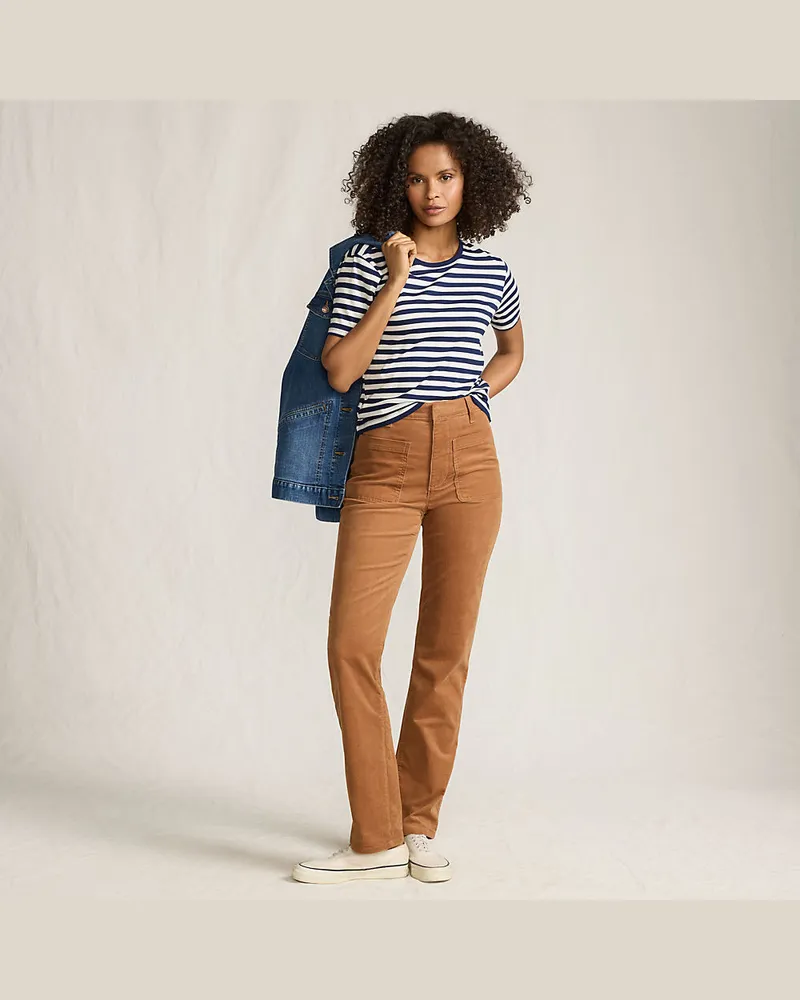 Lands' End Rail Straight Feincordhose High Waist, Damen, Größe:34 regular, Braun, Elasthan/Baumwoll-Mischung, by Braun