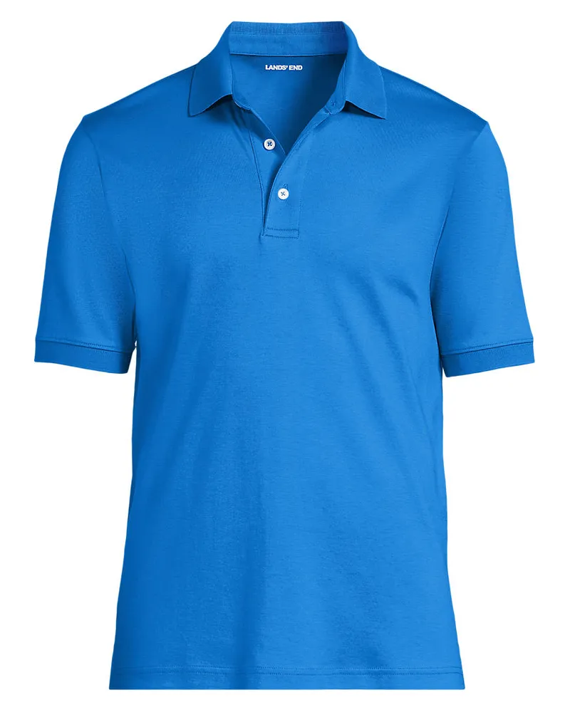 Lands' End Supima Kurzarm-Polo, Classic Fit, Herren, Größe regular, Blau, Baumwolle, by Blau