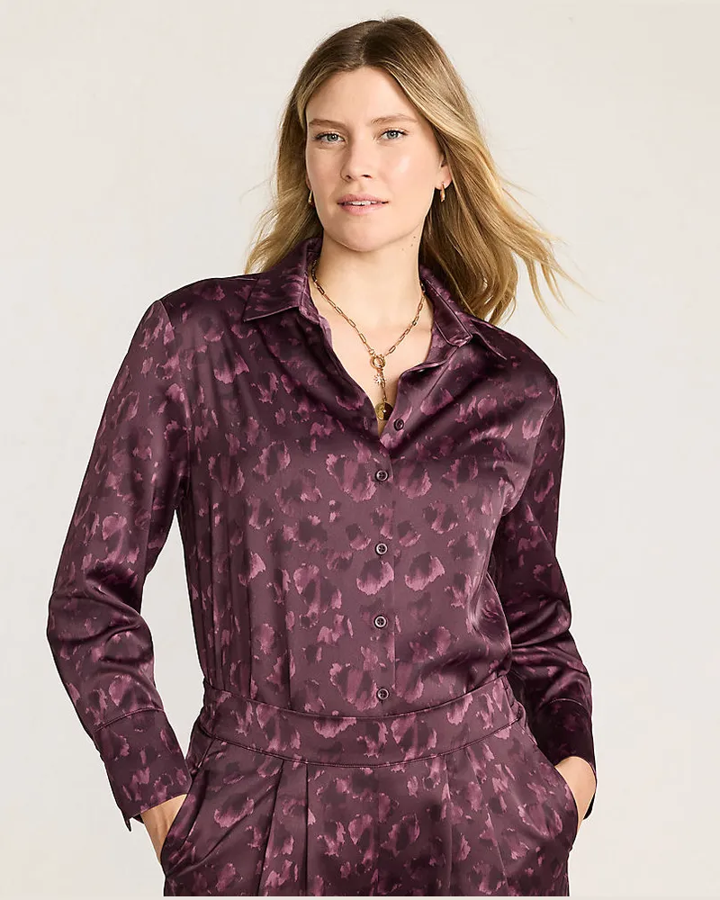 Lands' End Gemusterte Satinbluse, Damen, Größe petite, Lila, Polyester, by Lila