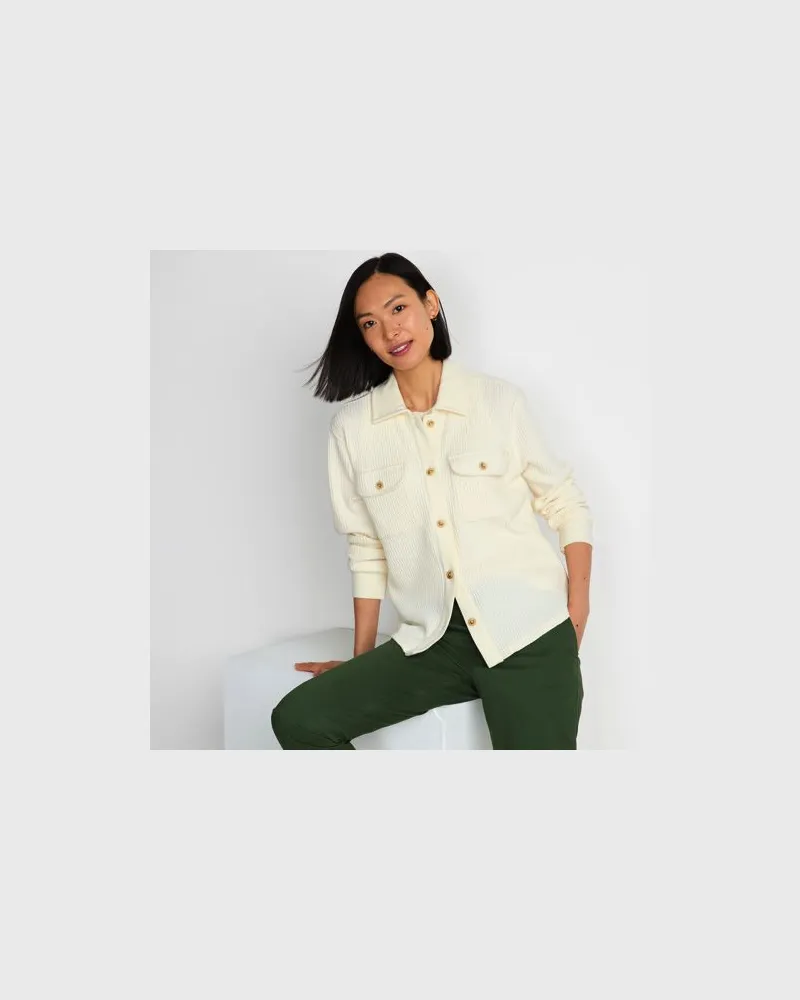 Lands' End Hemdbluse aus Waffeljersey, Damen, Größe regular, Weiß, Baumwoll-Mischung/Polyester-Mischung, by Weiß