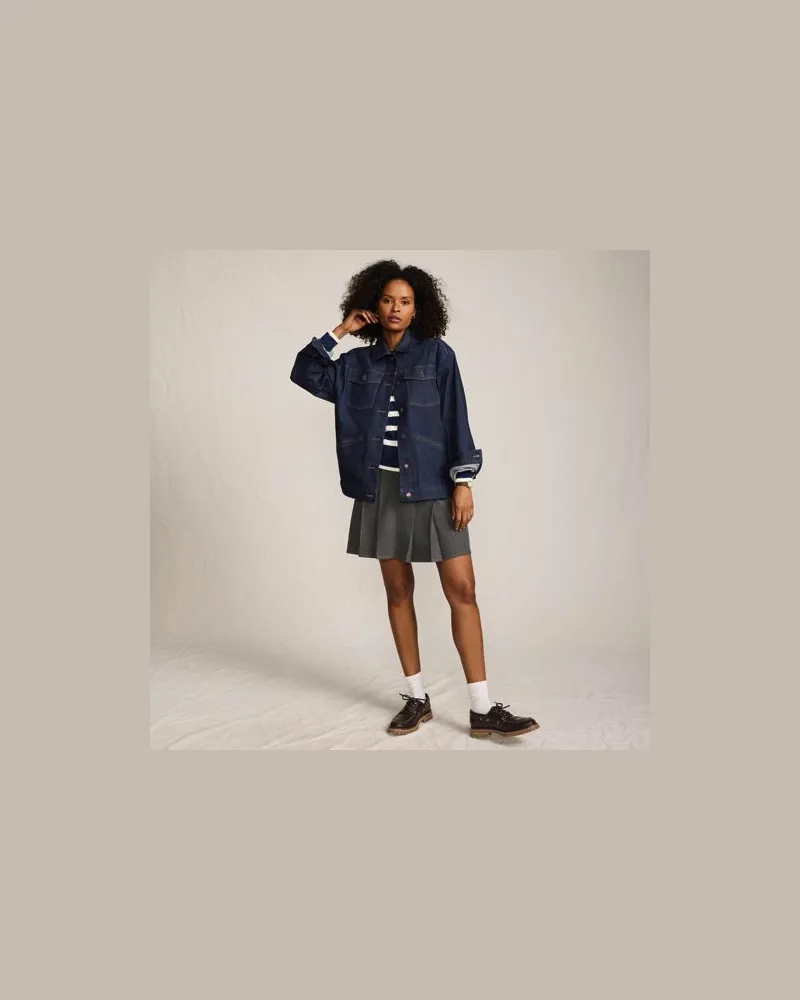 Lands' End Trucker-Jeansjacke, oversized, Damen, Größe regular, Blau, Baumwoll-Mischung/Polyester-Mischung, by Blau