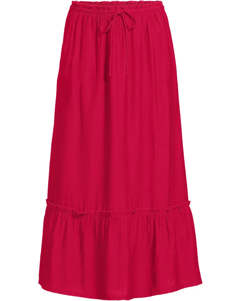 Lands' End Wadenlanger Ready to Go Volantrock, Damen, Größe regular, Rot, Nylon/Viskose, by Rot
