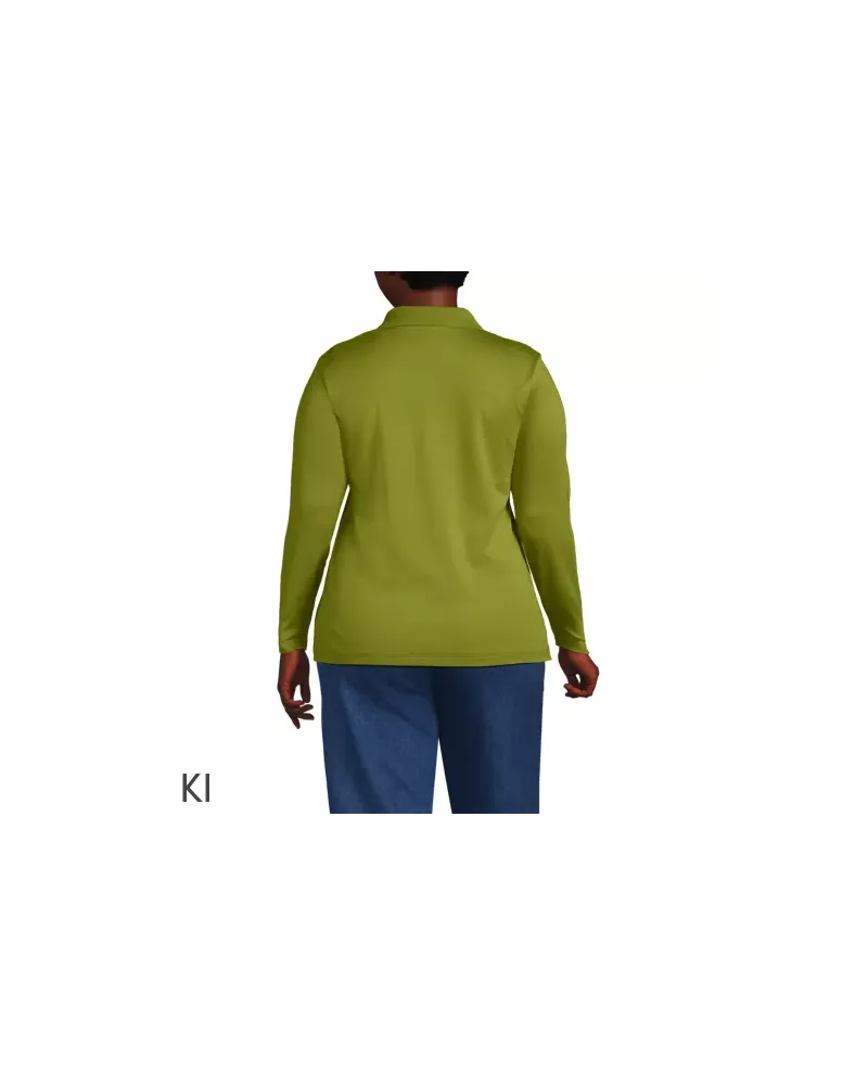 Lands' End Supima-Poloshirt mit langen Ärmeln, Damen, Größe plus, Grün, Baumwolle, by Grün
