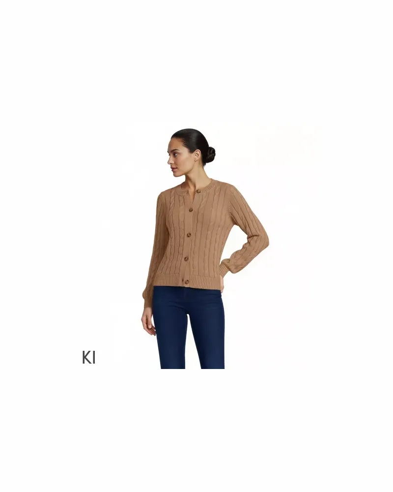 Lands' End Zopfmuster-Cardigan DRIFTER mit Ballonärmeln, Damen, Größe regular, Braun, Baumwolle, by Braun