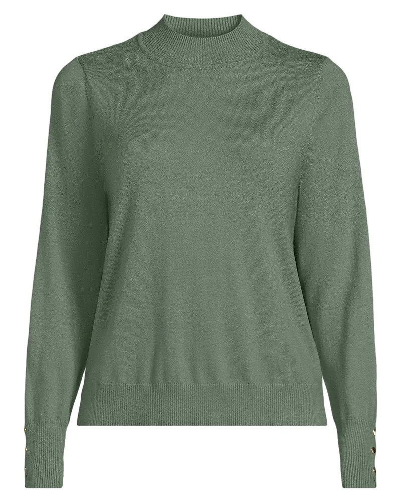 Lands' End Stehkragenpullover mit Ärmelknöpfen, Damen, Größe regular, Grün, Polyester/Nylon/Viskose, by Grün