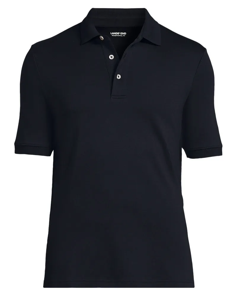 Lands' End Supima Kurzarm-Polo, Classic Fit, Herren, Größe regular, Schwarz, Baumwolle, by Schwarz