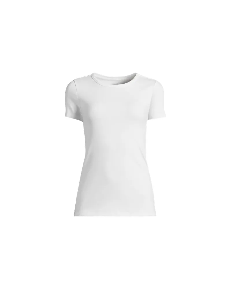 Lands' End Feinripp-Shirt mit Rundhalsausschnitt und kurzen Ärmeln, Damen, Größe plus, Weiß, Baumwolle/Elasthan, by Weiß