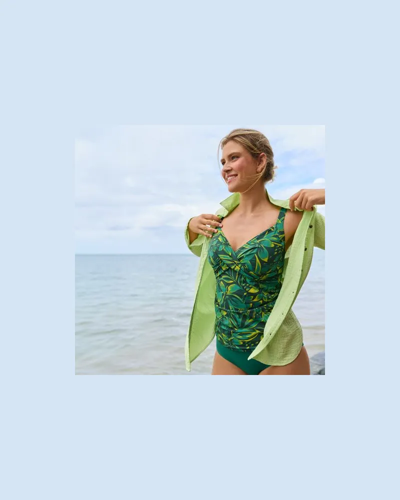 Lands' End Tankinitop CHLORRESISTENT mit V-Ausschnitt Gemustert, Damen, Größe:34 regular, Grün, Nylon-Mischung, by Grün