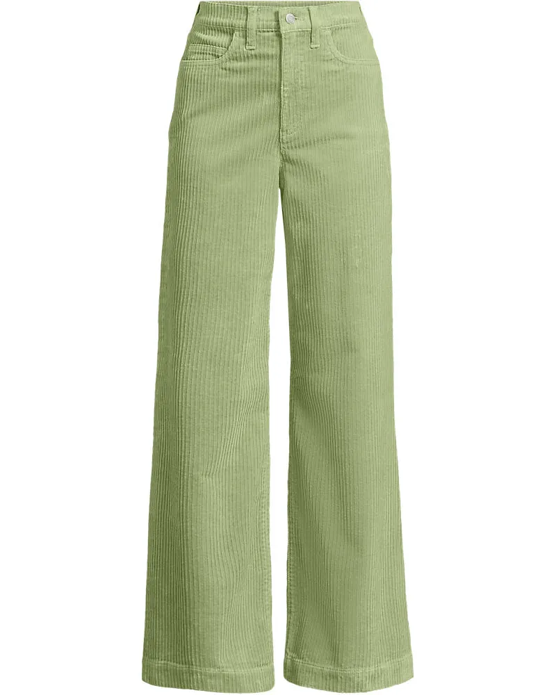 Lands' End Breitcord-Hose High Waist mit weitem Bein, Damen, Größe petite, Grün, Baumwoll-Mischung, by Grün