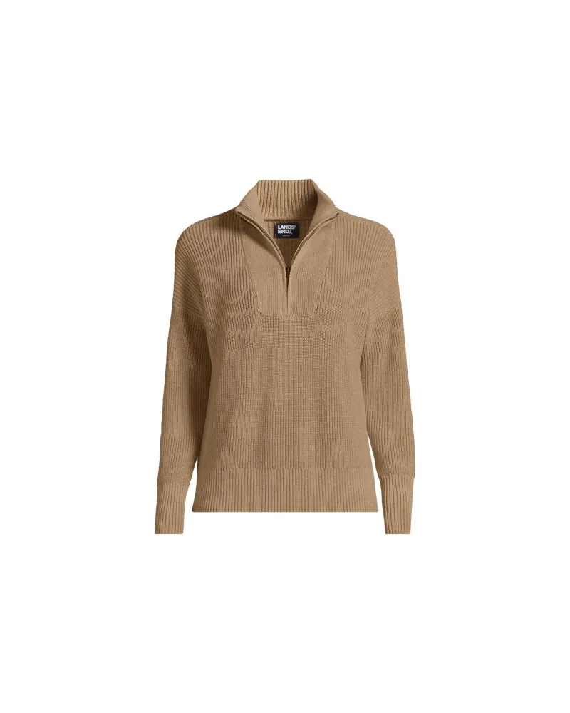Lands' End Pullover DRIFTER mit Reißverschluss, Damen, Größe:44-46 petite, Braun, Baumwolle, by Braun