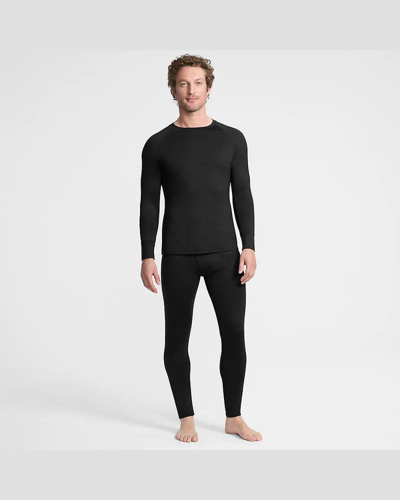 Lands' End Thermaskin Rundhals-Shirt mit Stretch, Herren, Größe regular, Schwarz, Elasthan/Polyester-Mischung, by Schwarz