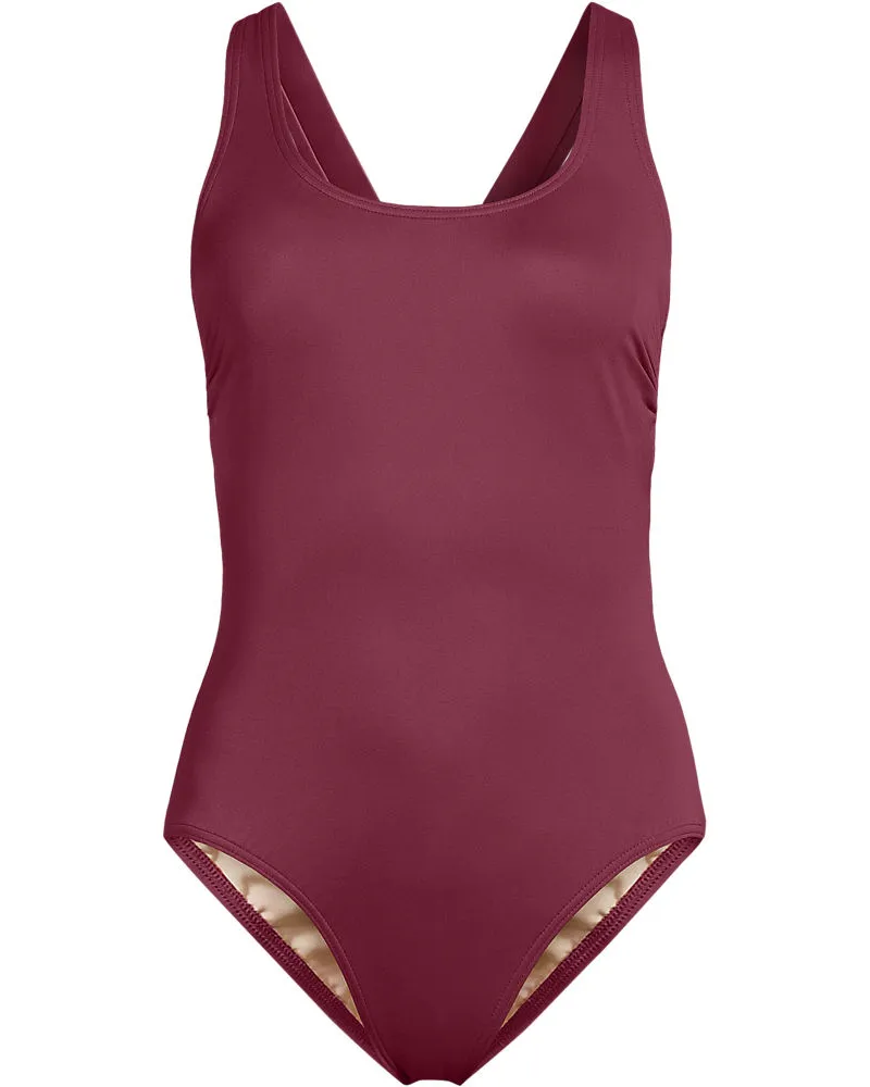 Lands' End Komfort-Badeanzug mit gekreuzten Trägern, hohes Bein, Damen, Größe regular, Rot, Nylon-Mischung, by Rot