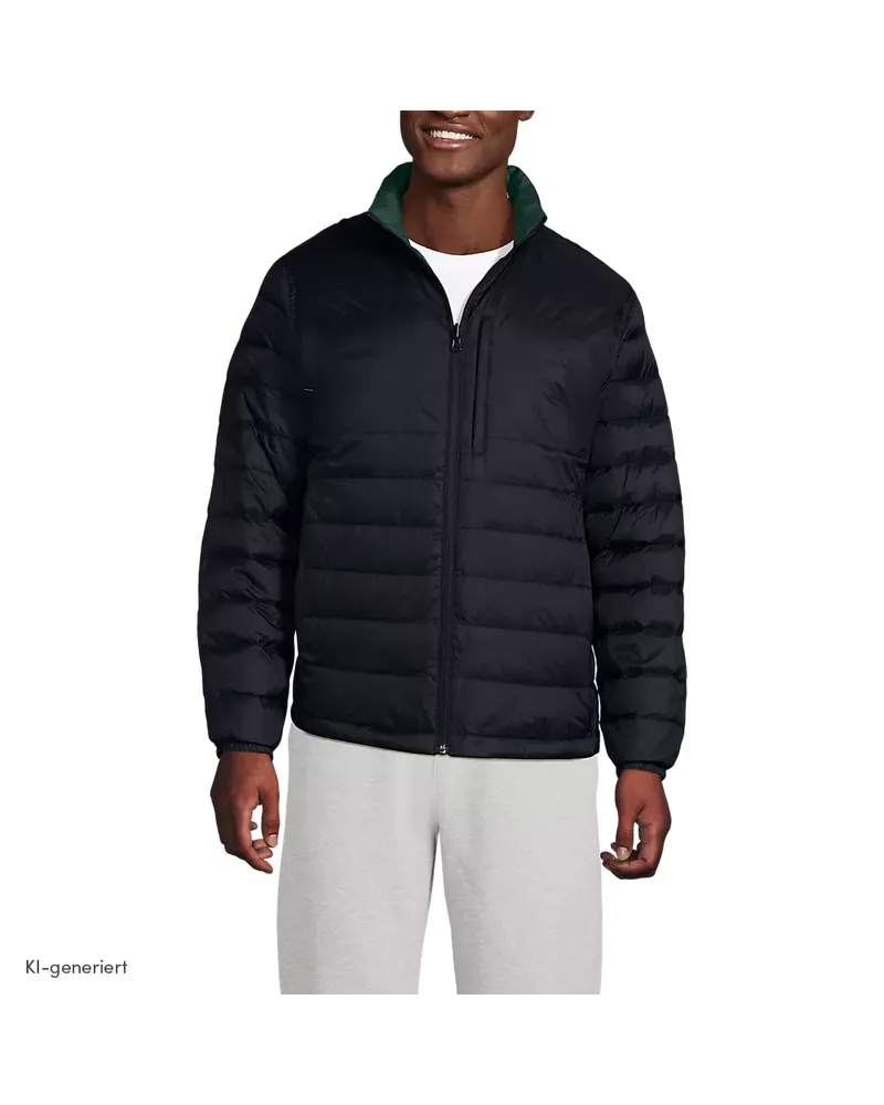 Lands' End Wanderweight Daunen-Wendejacke, Herren, Größe regular, Schwarz, Nylon, by Schwarz