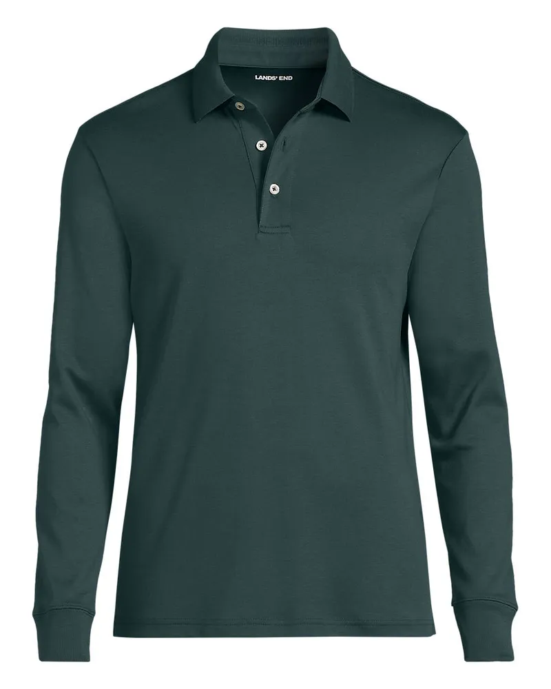 Lands' End Supima Langarm-Polo, Classic Fit, Herren, Größe regular, Grün, Baumwolle, by Grün