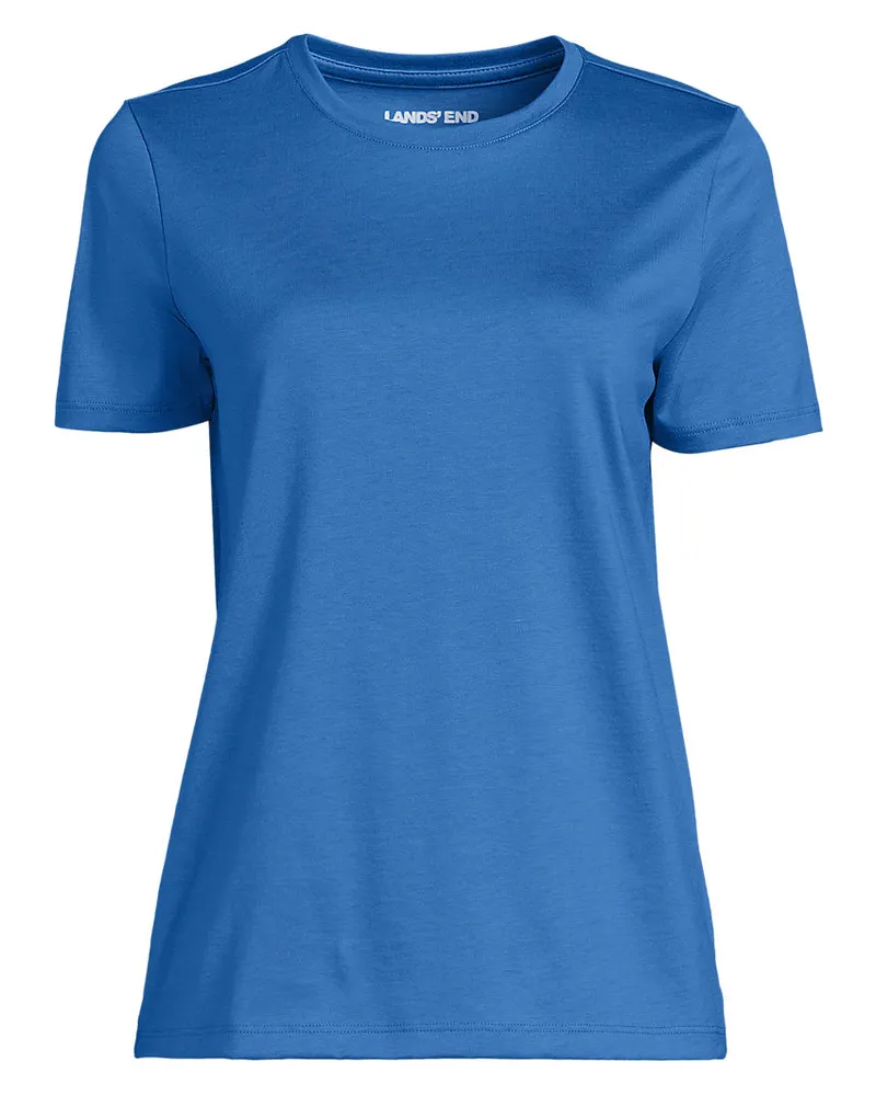 Lands' End Supima Kurzarm-Shirt mit rundem Ausschnitt, Damen, Größe regular, Blau, Baumwolle, by Blau