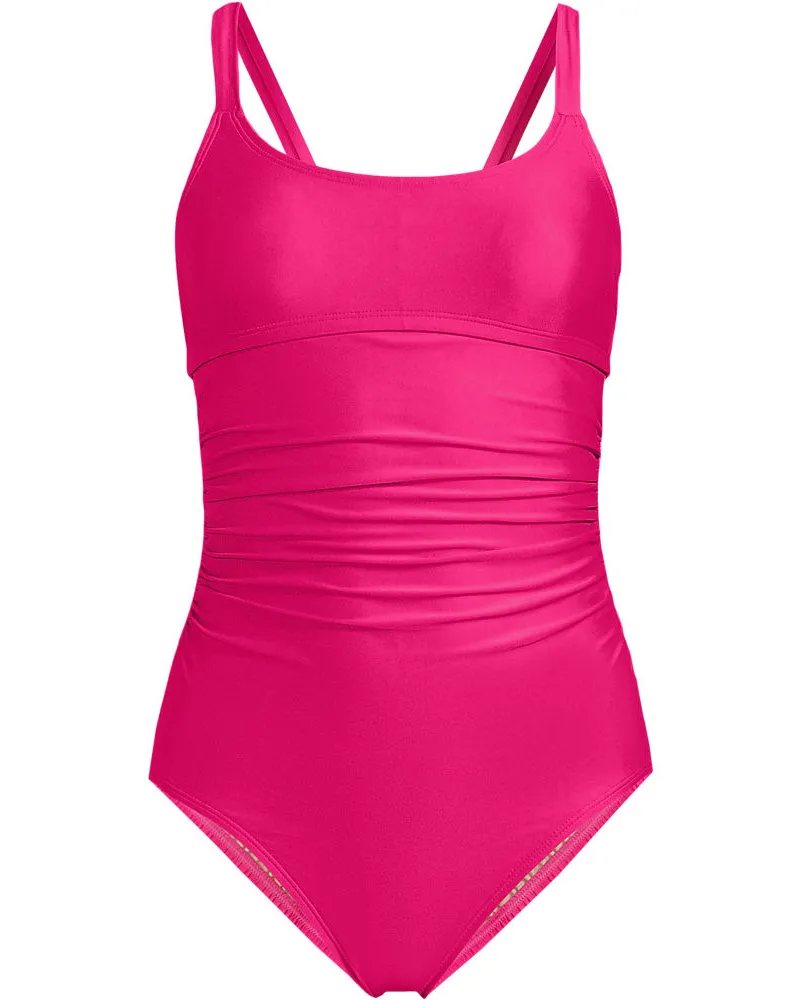 Lands' End Badeanzug mit gekreuzten Trägern, Damen, Größe regular, Rot, Nylon-Mischung, by Rot