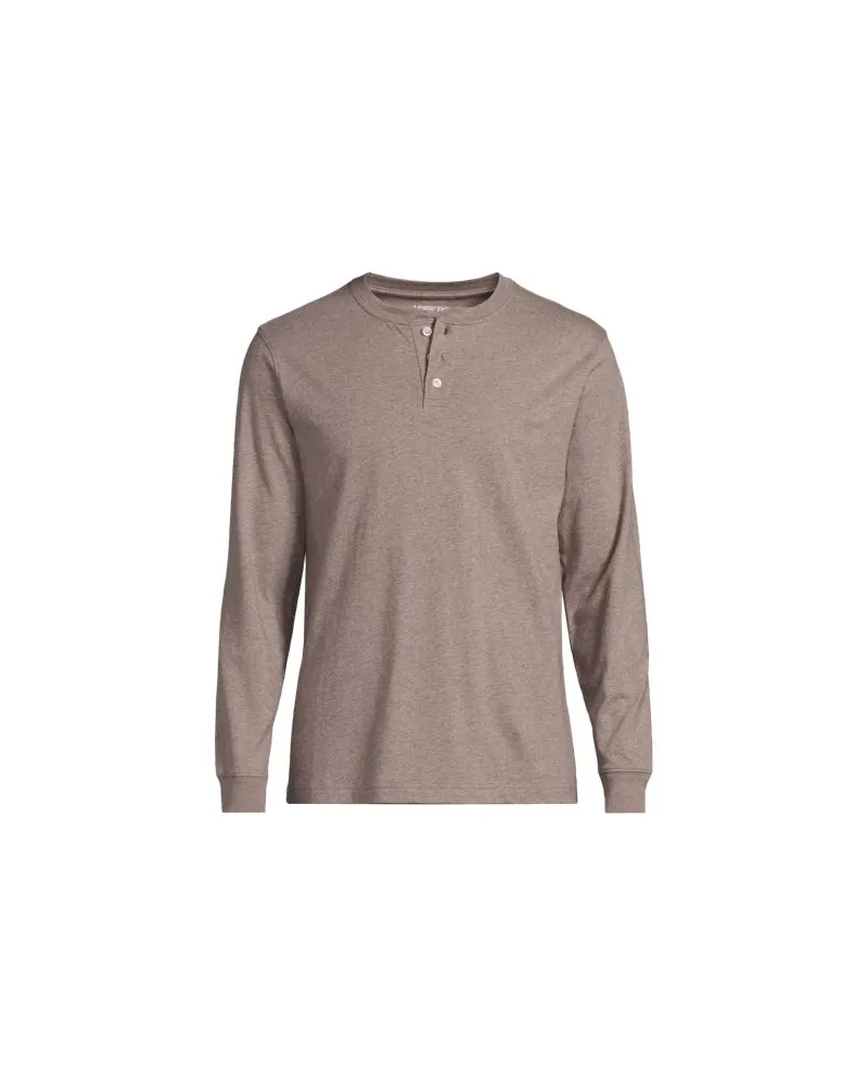 Lands' End Super-T Langarm-Henleyshirt, Classic Fit, Herren, Größe:52-54 regular, Braun, Baumwolle, by Braun