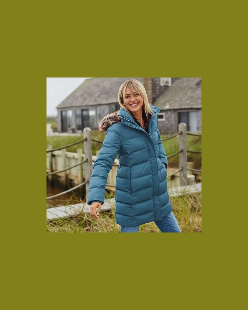 Lands' End Daunenmantel mit Kapuze, Damen, Größe:32-34 petite, Blau, Polyester, by Blau