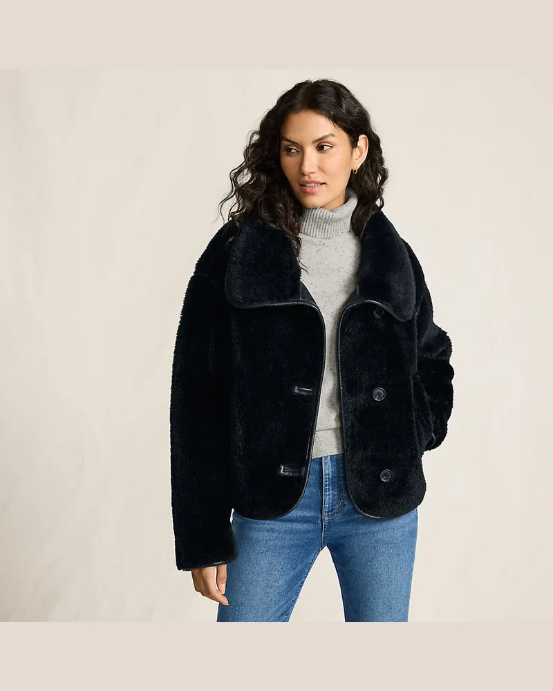 Lands' End Webpelzjacke, Damen, Größe regular, Schwarz, Polyester, by Schwarz