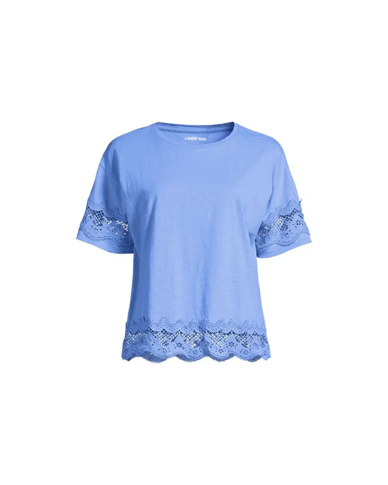 Lands' End Flammgarn-Shirt mit Bordüren, Damen, Größe:40-42 regular, Blau, Baumwolle, by Blau