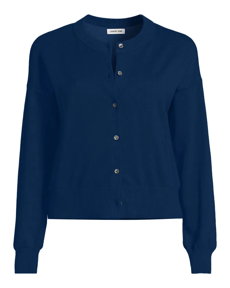 Lands' End Kurzer Feinstrick-Cardigan aus Baumwolle, Damen, Größe plus, Blau, Baumwolle, by Blau