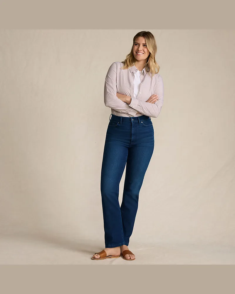 Lands' End Rail Straight Fit Jeans High Waist, Damen, GrÃ¶ÃŸe regular, Blau, by Blau