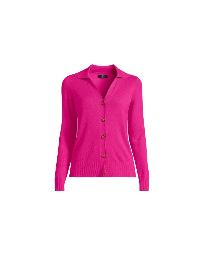 Lands' End Relaxter Kaschmir-Cardigan mit V-Ausschnitt, Damen, Größe:40-42 petite, Rot, by Rot