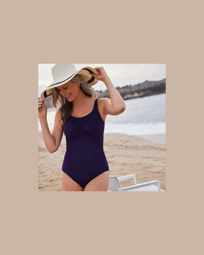 Lands' End Shape-Badeanzug mit Bügel SLENDER, Damen, Größe petite, Lila, Nylon-Mischung, by Lila