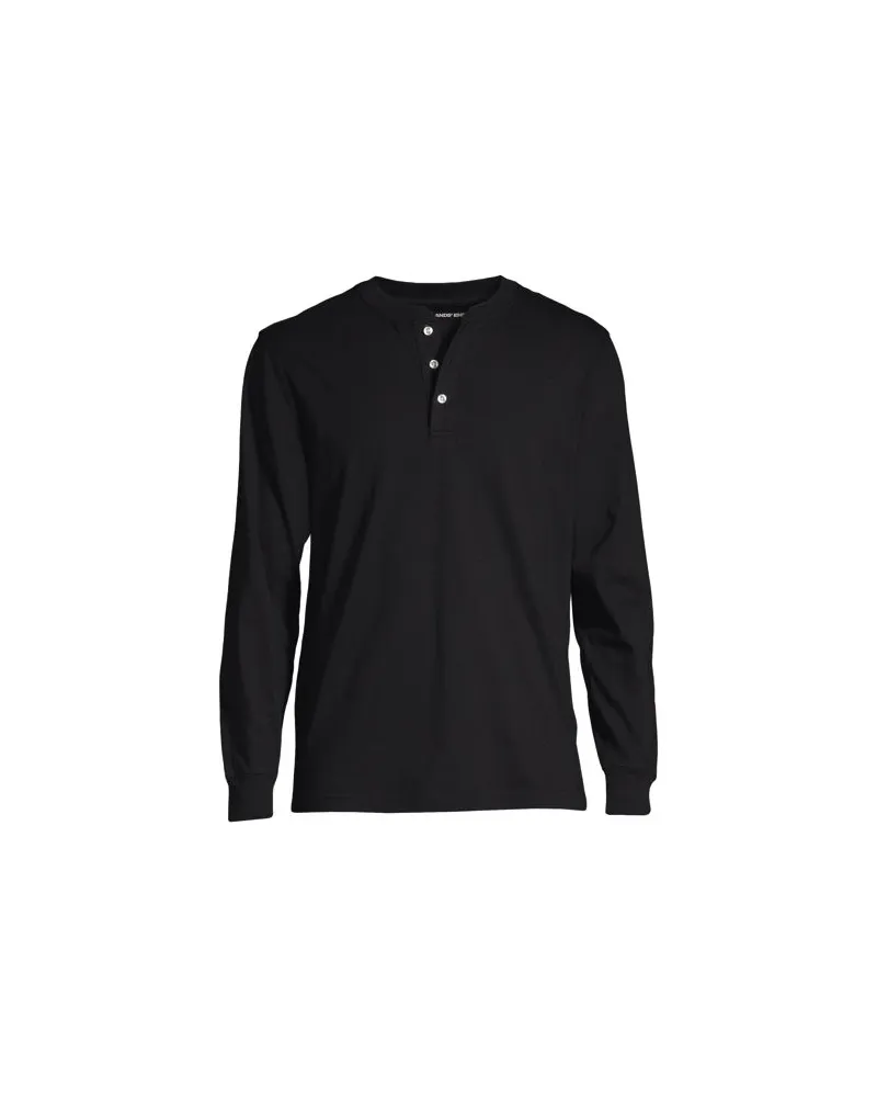 Lands' End Super-T Langarm-Henleyshirt, Classic Fit, Herren, Größe:44-46 regular, Schwarz, Baumwolle, by Schwarz