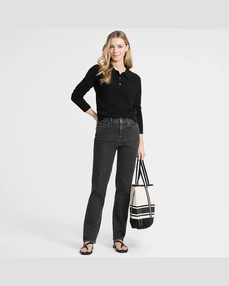 Lands' End Straight Fit Jeans High Waist, Damen, Größe regular, Schwarz, Baumwoll-Mischung/Polyester-Mischung, by Schwarz