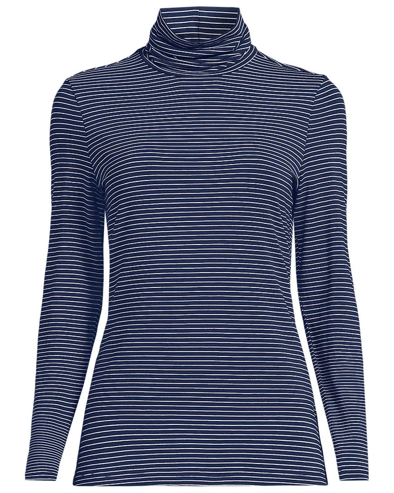 Lands' End Rollkragenshirt aus Baumwoll/Modalmix, Damen, Größe plus, Blau, Baumwolle/Elasthan/Baumwolle Modal, by Blau