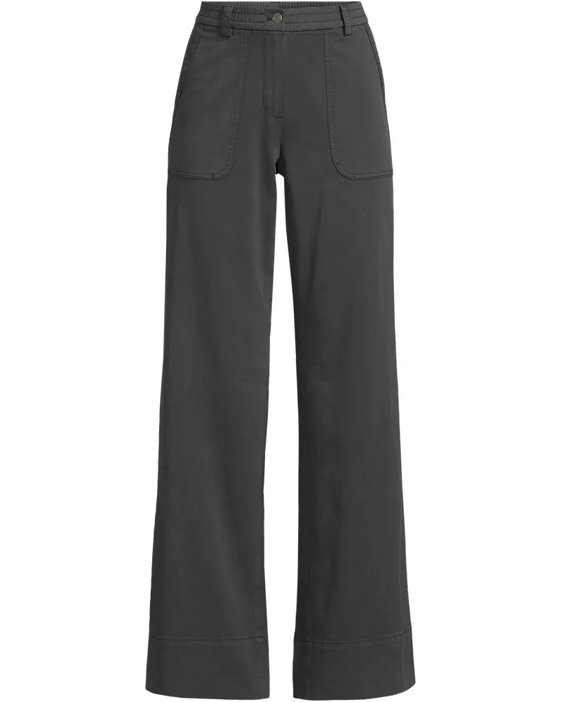Lands' End Lange Chino-Hose Mid Waist, Damen, Größe regular, Schwarz, Baumwolle/Lyocell (Viskose)/Baumwoll-Mischung, by Schwarz