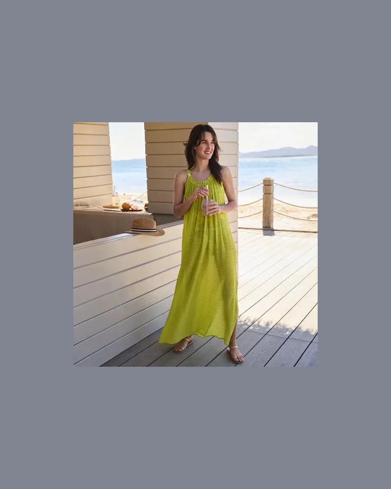 Lands' End Durchscheinendes Ripp-Maxi-Strandkleid, Damen, Größe:44-46 regular, Grün, Viskose-Mischung/Polyester-Mischung, by Grün