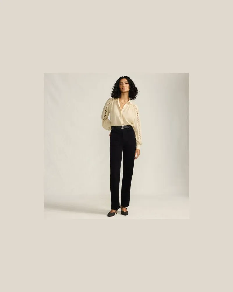 Lands' End Rail Straight Feincordhose High Waist, Damen, Größe regular, Schwarz, Elasthan/Baumwoll-Mischung, by Schwarz