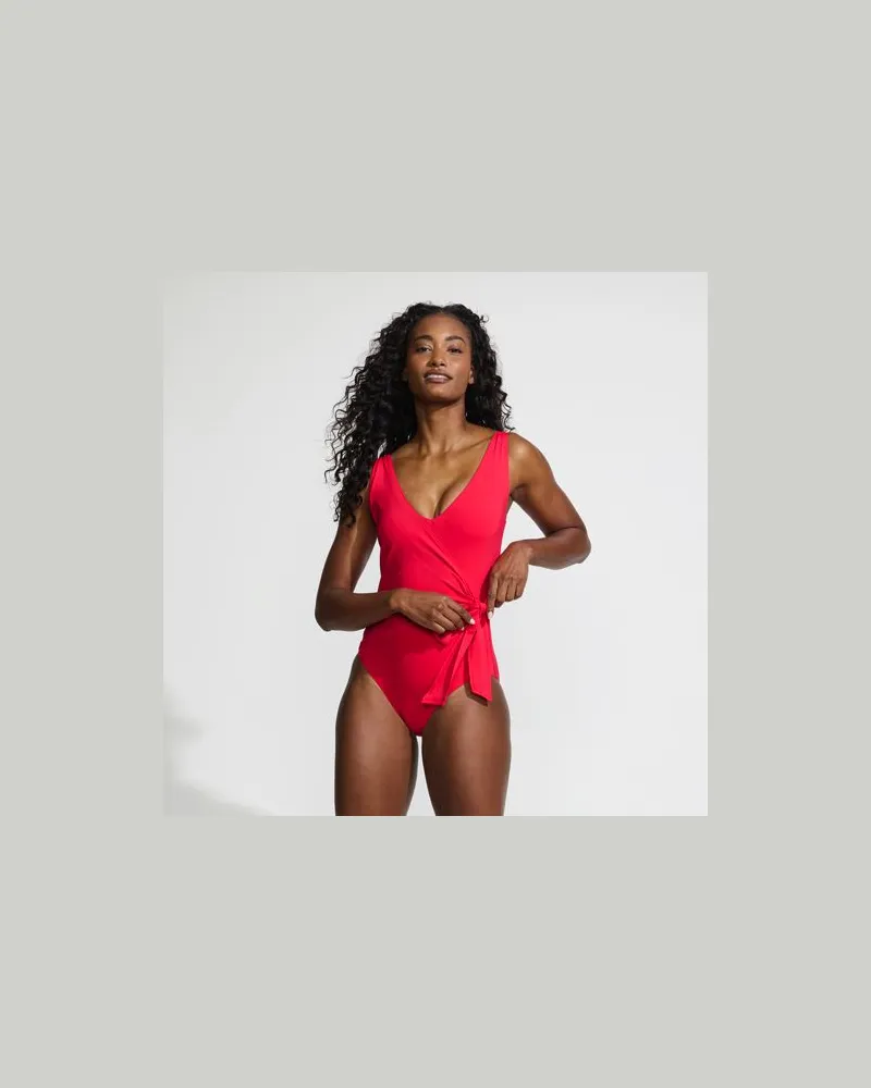 Lands' End Badeanzug mit seitlichem Bindeband, hohes Bein, Damen, Größe regular, Pink, Nylon-Mischung, by Pink