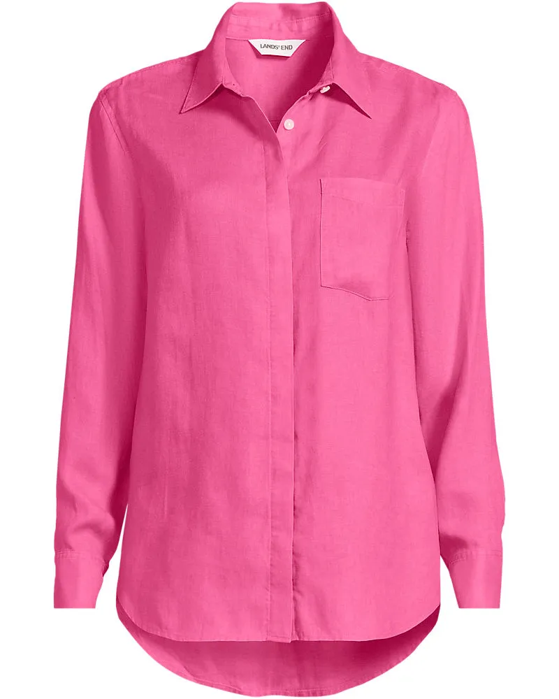 Lands' End Premium Reinleinen-Bluse, Damen, Größe regular, Pink, Leinen, by Pink