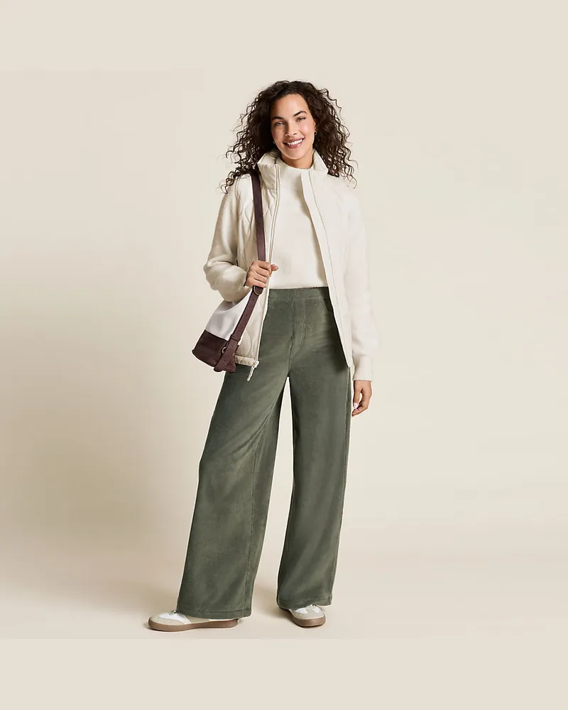 Lands' End Stretchcord-Hose SPORT KNIT mit weitem Bein, Damen, Größe regular, Grün, Baumwoll-Mischung/Polyester-Mischung, by Grün