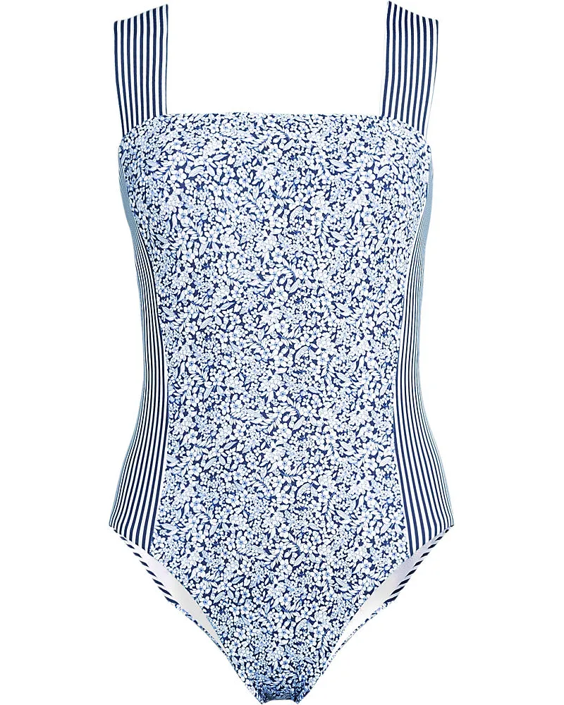Lands' End Badeanzug mit Karree-Ausschnitt, extra hohes Bein, Damen, Größe:34 regular, Blau, Elasthan/Nylon-Mischung, by Blau