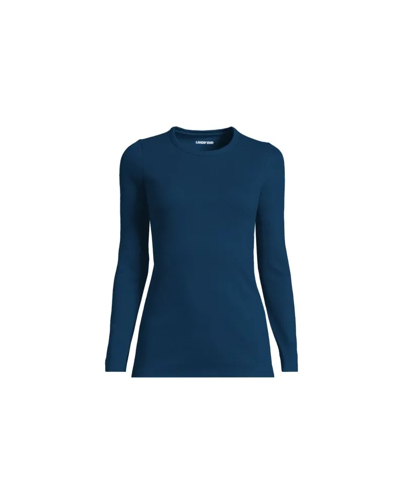 Lands' End Langarmshirt aus mikrofeinem Baumwollripp, Damen, Größe plus, Blau, Baumwolle/Elasthan, by Blau