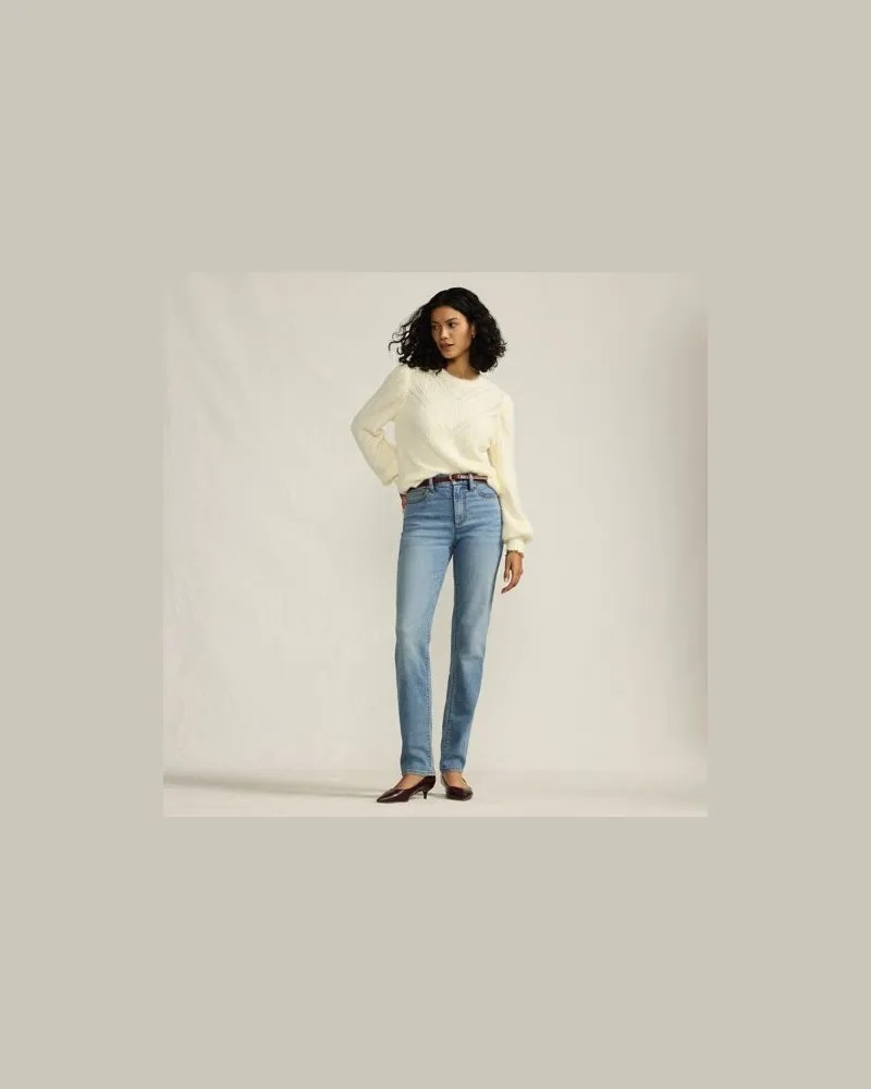 Lands' End Straight Fit Recover High Waist Jeans, Damen, Größe petite, Blau, Baumwoll-Mischung, by Blau