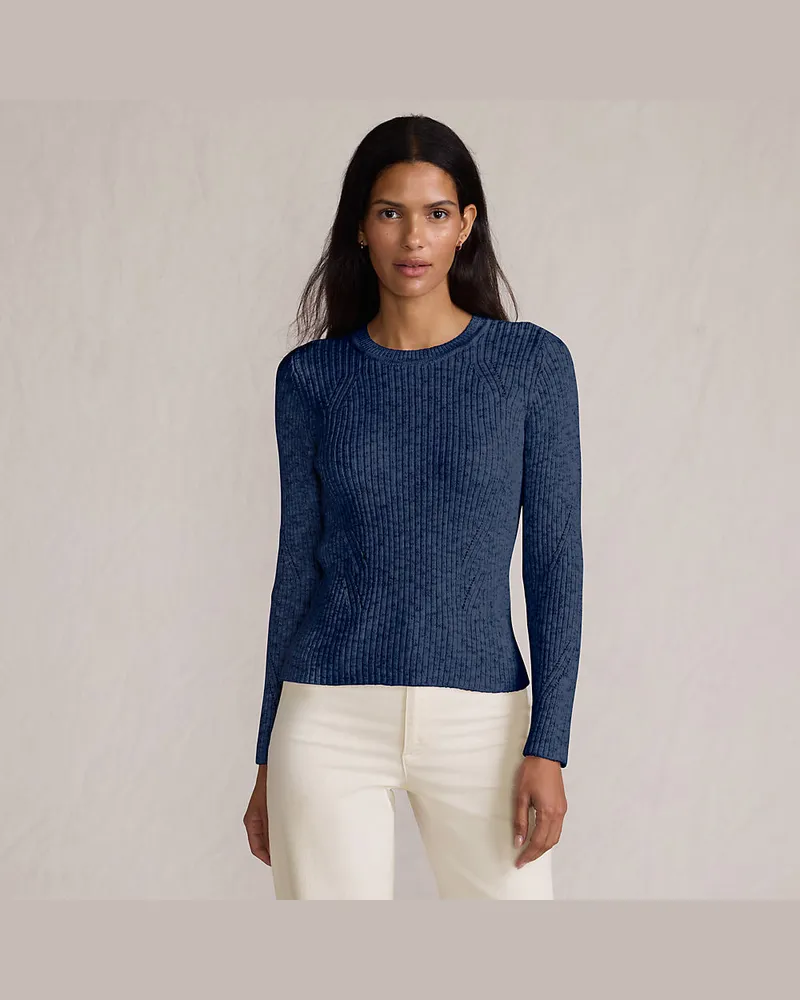 Lands' End Rippstrick-Pullover aus Baumwollmix, Damen, Größe regular, Blau, Polyacryl/Viskose/Baumwoll-Mischung, by Blau