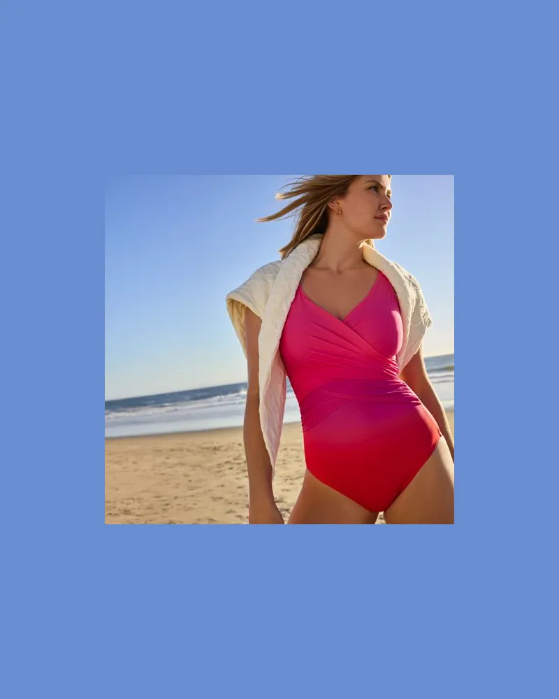 Lands' End Shape-Badeanzug mit Soft Cups Ombré SLENDER in E-Cup, Damen, Größe regular, Pink, Nylon-Mischung, by Pink