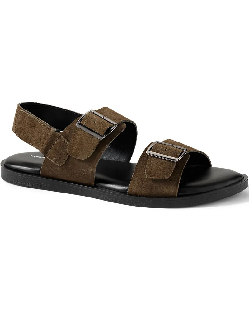 Lands' End Leder-Sandalen mit Schnallen und Fersenriemen, Herren, Größe regular, Beige, Leder, by Beige